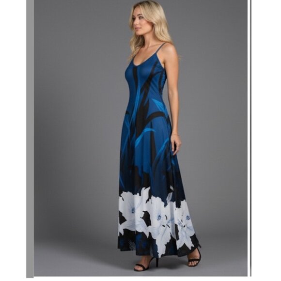 Blue Floral Print Cami Maxi Dress - Picture 5 of 9
